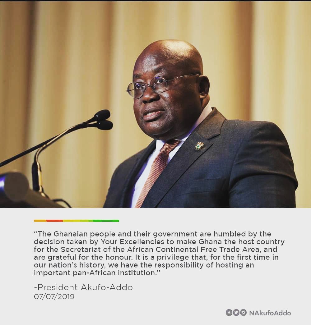 Ghana has been chosen by the African Union as the host country for the Secretariat for the African Continental Free Trade Area. #AfCFTA