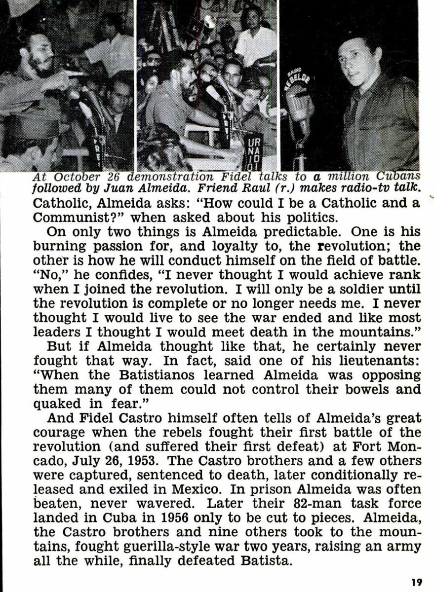 This article said Juan Almeida was a songwriter and had a hit song in Cuba while carrying out the revolution