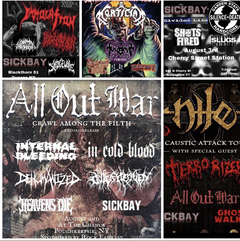 sickbaymetal's tweet photo. Next 5 gigs w/ @mikescore1 @InternalBLDNG #InColdBlood @genocidepact #OuterHeavens @HeavensDie @SEDnjhc @SHOTSFIREDCTHC #DividedLife @SLUGShc @Immolation #BloodIncqntaion #CoronaryThrombosis #Sledgewolf @nilecatacombs #terrorizer #ghostwalker @MorticianNYDM #Funerus #metal #heavy https://t.co/61iAhRVqMD