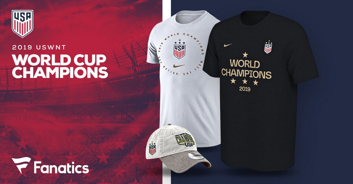 Fanatics's tweet photo. ⭐⭐⭐⭐ for @USWNT! Celebrate the World Champs today #USWNT

#OneNationOneTeam: https://t.co/HeT0wWrF3p https://t.co/5SStctB5eM