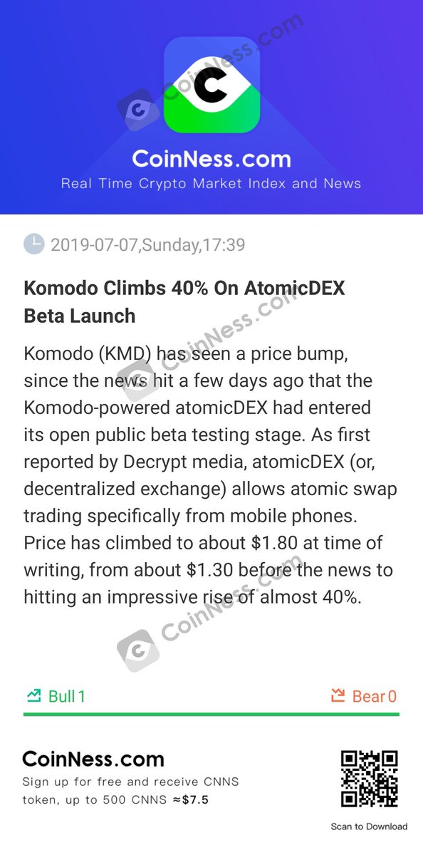 [Komodo Climbs 40% On AtomicDEX Beta Launch]

Komodo (KMD) has seen a price bump, since the news hit...

bi.city/s/UqVfw2