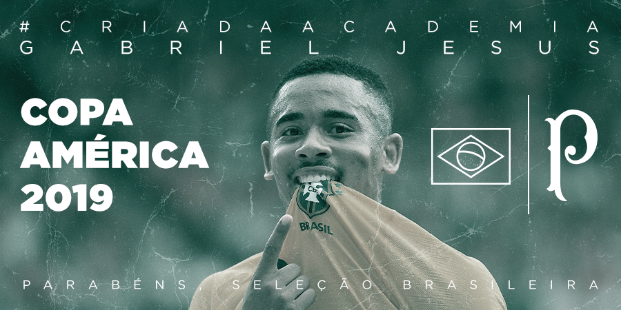 Palmeiras's tweet photo. O #MaiorCampeãoDoBrasil parabeniza a Seleção Brasileira e o @gabrieljesus33 pela conquista da Copa América em casa! 
    
#CriaDaAcademia #CopaAmerica #VibraOContinente https://t.co/4z4fbIfous
