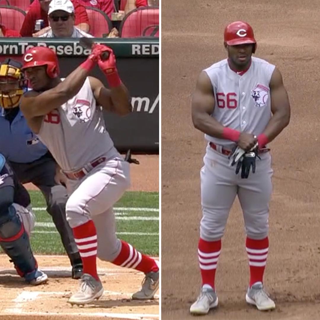 ESPN on X: The Reds wore sleeveless throwbacks on Sunday. Yasiel Puig's  worked his whole life for this moment 💪  / X