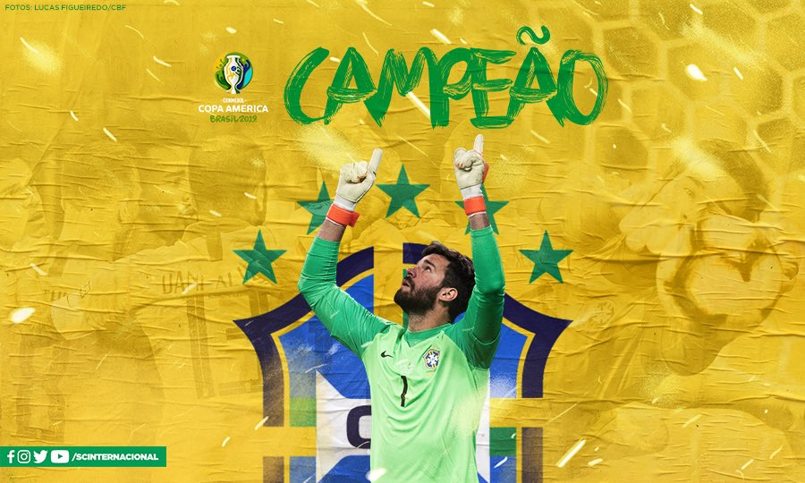 SCInternacional's tweet photo. É do Brasil! 🏆 Parabéns @CBF_Futebol e @AlissonBecker pela conquista da @CopaAmerica! É o nono título brasileiro da competição!
⠀
🇧🇷👏 #CopaAmerica #SeleçãoBrasileira https://t.co/C8GxwQ0i5t