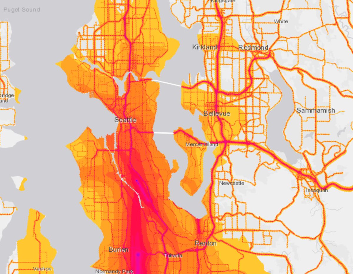Noise pollution map across the entire country, from <a href="/USDOT/">U.S. Department of Transportation</a>. Flight routes are huge.