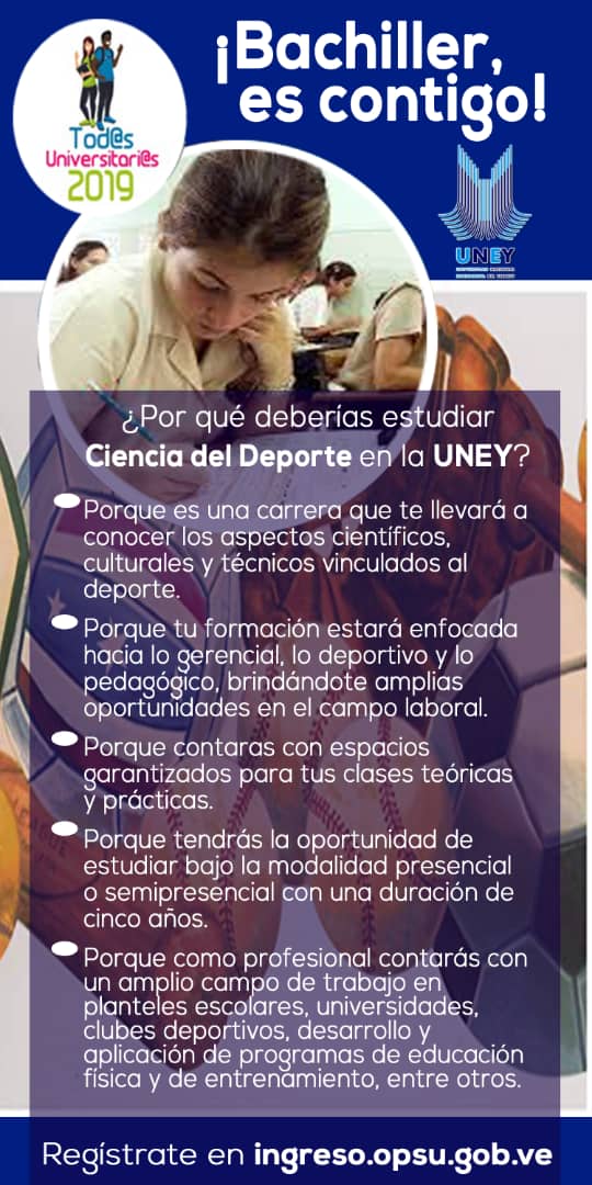 ¡Bachiller, es contigo!  Conoce las oportunidades de estudios en la #UNEY, ingresa a uney.edu.ve , <a href="/MedozaWullian/">Wullian Mendoza</a>, <a href="/hugbelpsuv/">Hugbel Roa</a> , <a href="/JULIOLEONYARA/">JULIO LEÓN HEREDIA</a>