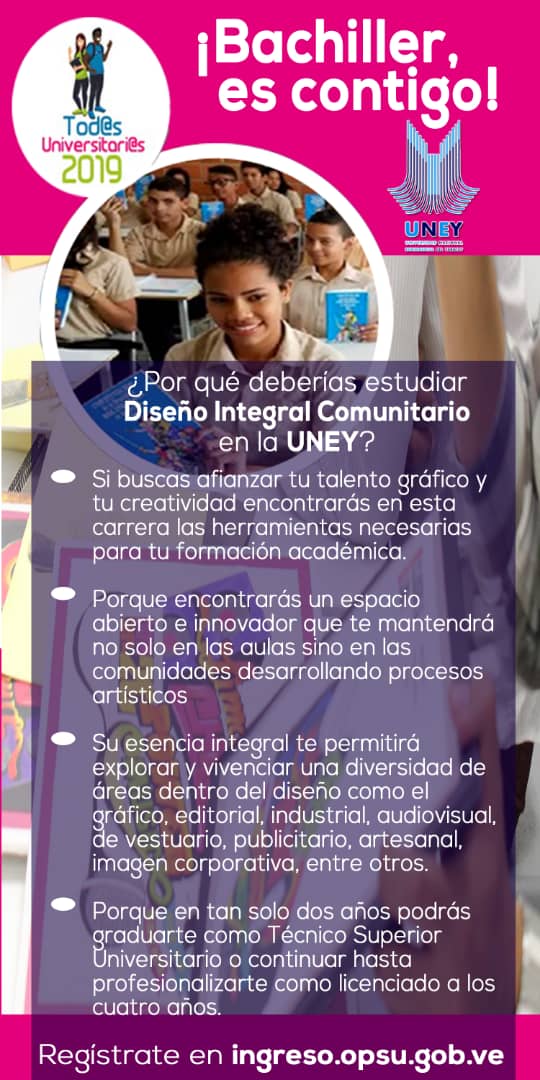 ¡Bachiller, es contigo!  Conoce las oportunidades de estudios en la #UNEY, ingresa a:  uney.edu.ve , <a href="/MedozaWullian/">Wullian Mendoza</a>, <a href="/hugbelpsuv/">Hugbel Roa</a> , <a href="/JULIOLEONYARA/">JULIO LEÓN HEREDIA</a>
