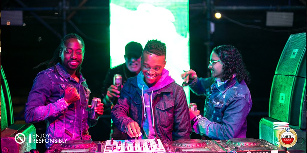 AmstelSA's tweet photo. The #AmstelAmplified experience continues for our winners! π» They just joined @RealDJLag on the #PopBottlesDBN stage! πΈ https://t.co/2fSSQqBNxA