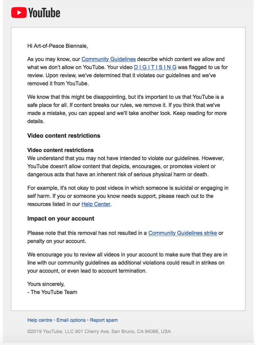 Your video has been removed from YouTube