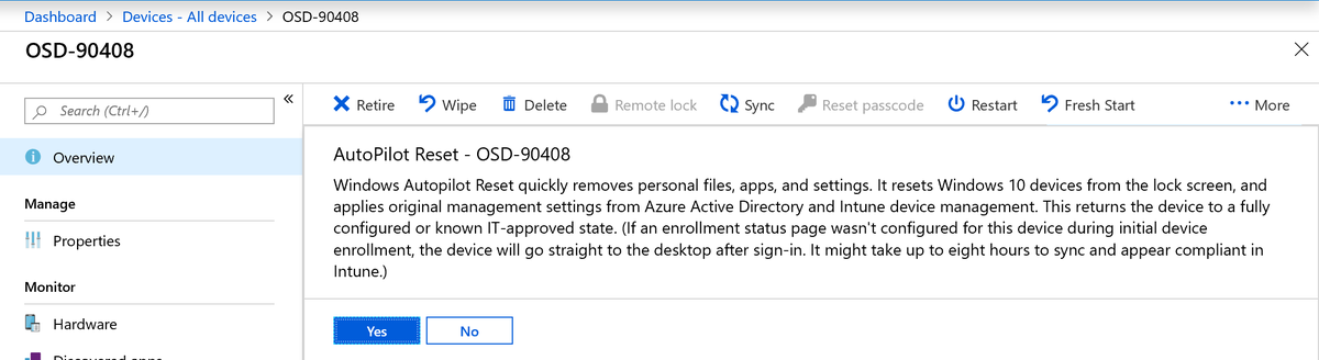 PerLarsen1975's tweet photo. Nice and easy way to reset a device when testing #MSIntune profiles - #Autopilot reset https://t.co/sjOlqgsy0s