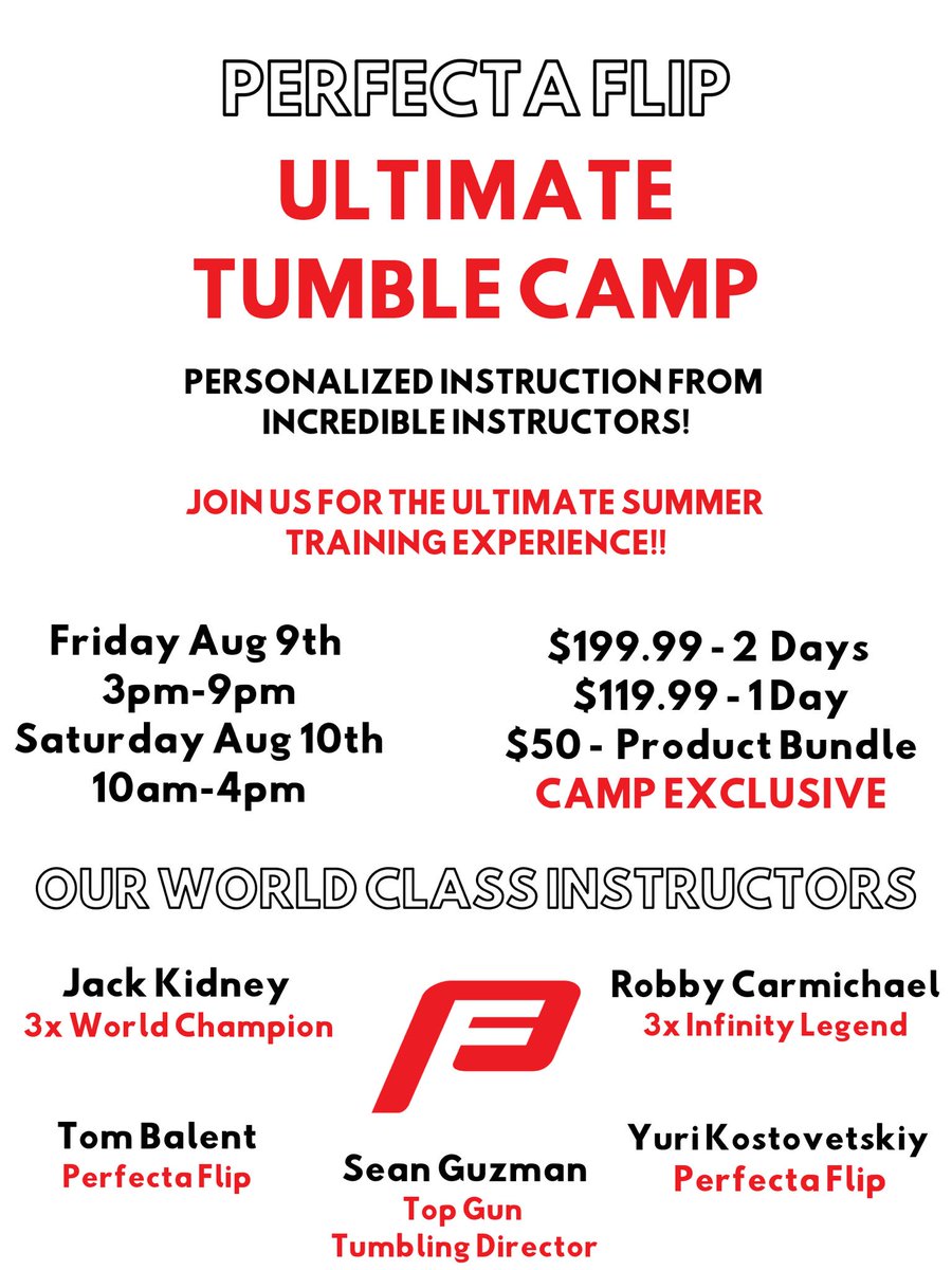 ⚠️ HAVE YOU REGISTERED YET!? ⚠️ The next 5 athletes to register using my code gets 20% off! Go to  perfectaflip.com/camps-clinics and use “CAMPWITHROBBY” to receive the discount! You dont want to miss out on this amazing opportunity to train with these amazing <a href="/Perfect_A_Flip/">𝙋𝙚𝙧𝙛𝙚𝙘𝙩𝙖 𝙁𝙡𝙞𝙥</a> coaches!