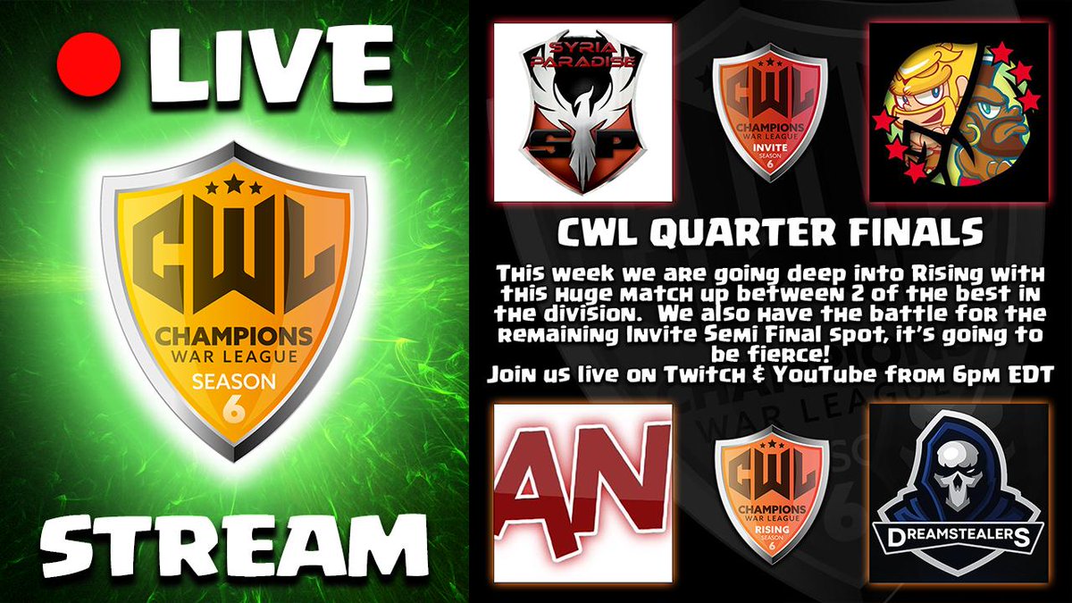 CWL PLAY OFFS
We have 2 divisions, 4 clans and 2 very exciting finishes!  Join us for all of the best play off action! #cwlmedia #relevant #clashofclans #clashon #cwl

YouTube: youtube.com/c/time2clash/l…
Twitch: twitch.tv/blameadam