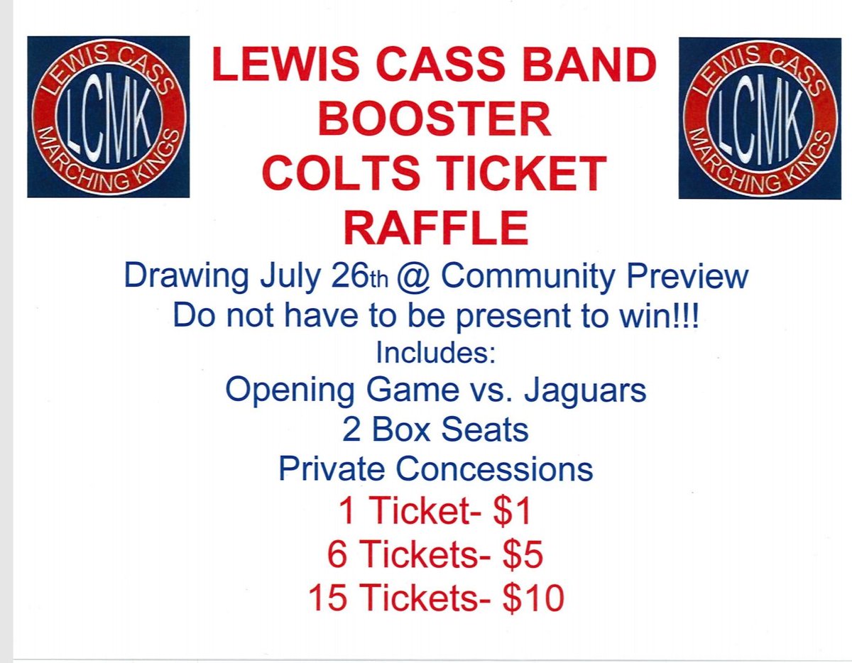 LCMarchingKings's tweet photo. Supoort your LCMK👑 Buy your raffle tickets at the Cass County 4H Fair 5:30-9:30 this week in the merchant building! https://t.co/JBQoTRNbAD