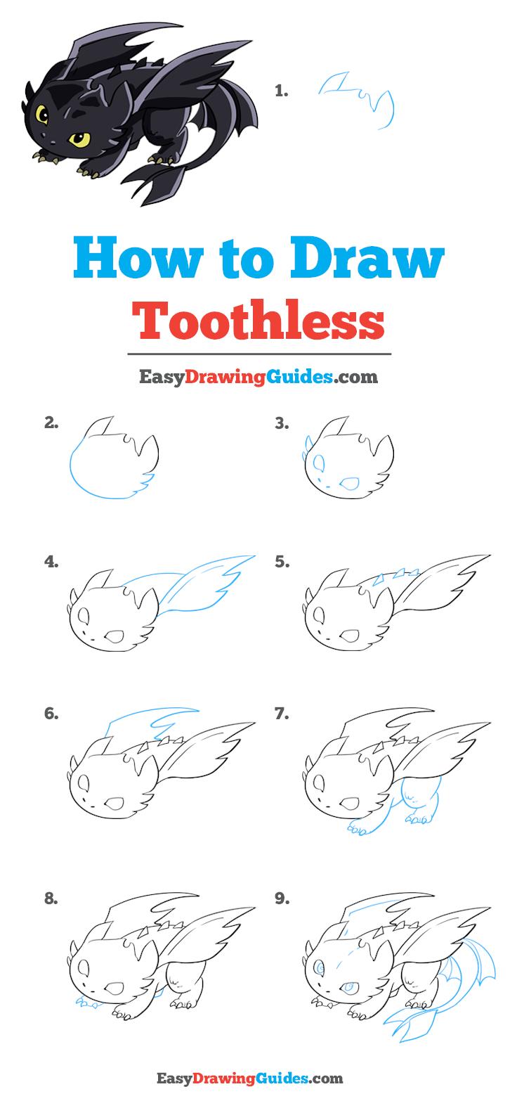 How To Draw Toothless Easy, Step by Step, Drawing Guide, by Dawn - DragoArt