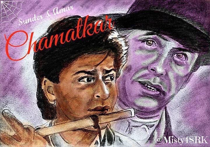 Here are some beautiful portraits from the archives of @iamsrk as Sunder which were made by our team member @Misty4SRK RT If you loved them ❤️ ✨ #27YearsOfChamatkar