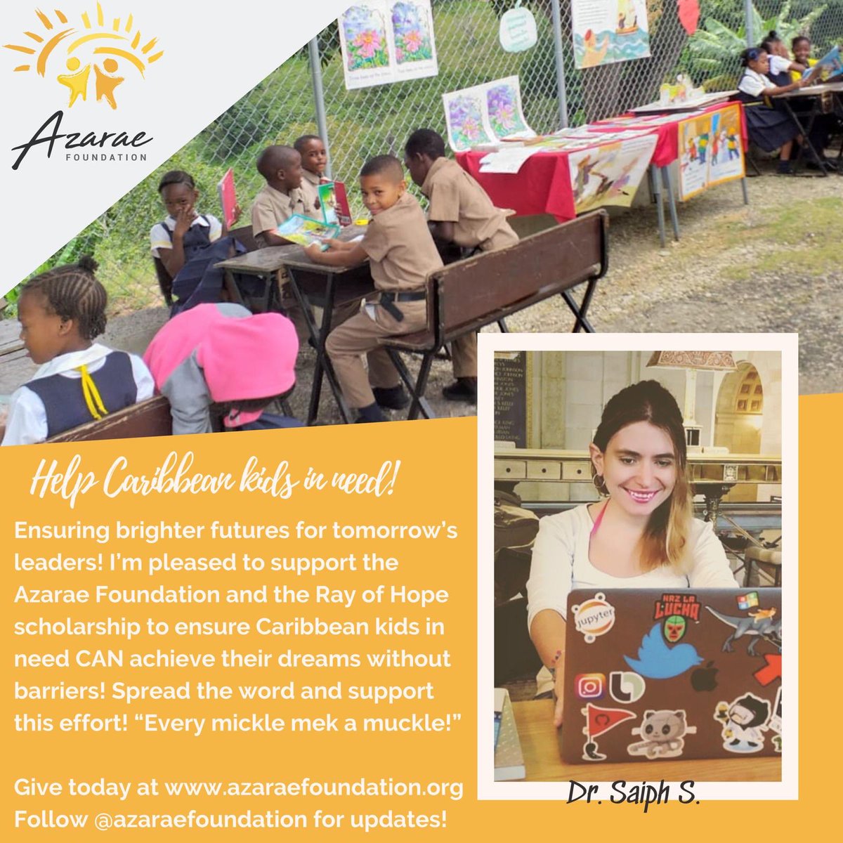 saiphcita's tweet photo. Super inspiring to see my PhD twin &amp; Googler Deana, create her own NGO: Azarae Foundation 🎉💎

Her NGO helps Jamaican migrants &amp; locals in high school to thrive and potentially become entrepreneurs. 🚀

Follow them for updates! @azaraefoundatn @deanabea

https://t.co/gQ49RnEKuu https://t.co/hWmUNLS8un
