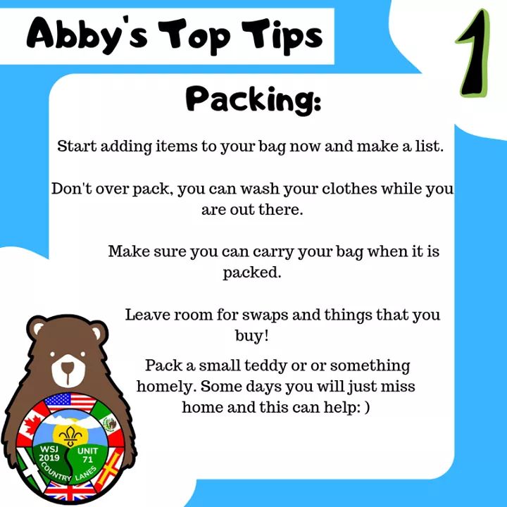 NorthYorkDurham's tweet photo. Thank you to @wsjunit71 and a even bigger thank you to Abby for creating Abby's Top Tips 1 to 4 for your Jamboree planning.
Well worth a read through to make sure you are jambo ready! @ukcontingent
#weareunit33 #unit33 #unit71 #UK24WSJ #skillsforlife #beprepared #jamboready https://t.co/XWr6f8CSYS