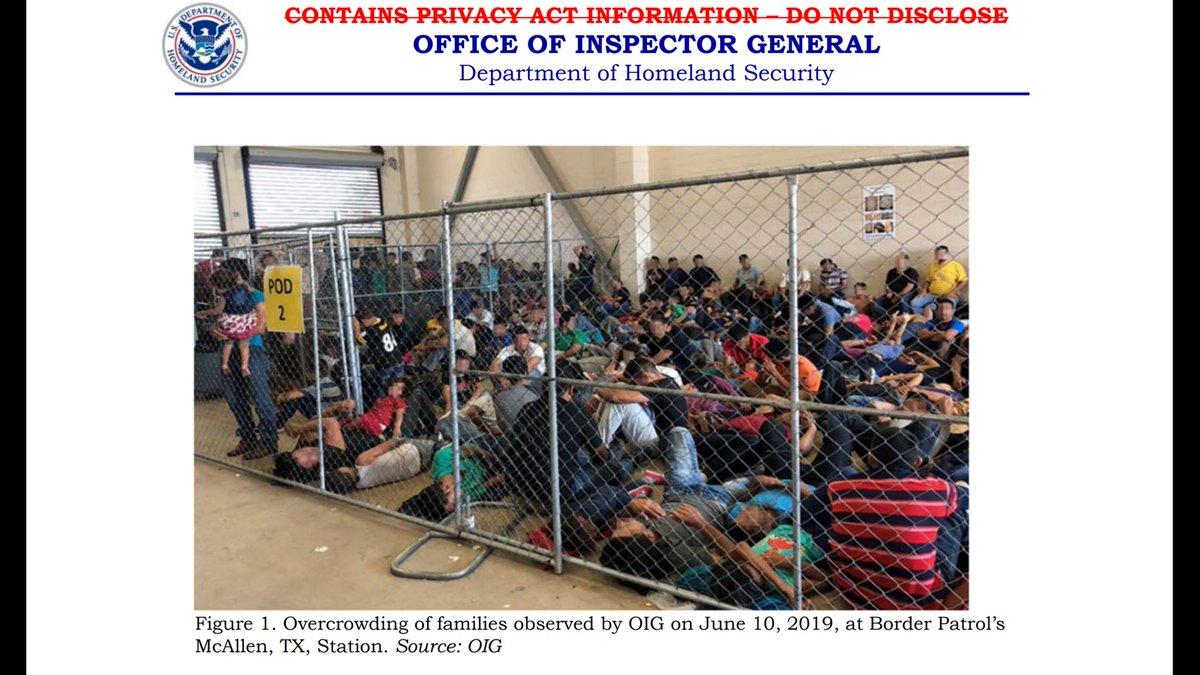 US government inspectors found people held at DHS border facilities in "standing room only" conditions FOR A WEEK. "When detainees observed us, they banged on the cell windows, shouted, pressed notes to the window with their time in custody"Gov Report:  https://www.oig.dhs.gov/sites/default/files/assets/2019-07/OIG-19-51-Jul19_.pdf