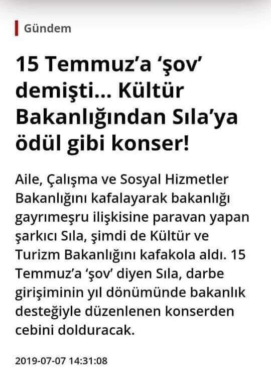 Sevgili <a href="/RTErdogan/">Recep Tayyip Erdoğan</a> dedeciğim
 Biz bu sanatçıyı istemiyoruz. 15 Temmuz destanına tiyatro diyen bir kişiye sponsor olup konser verdirmek? Lütfen yetkilileri uyararak bu kişi ile irtibatlarını kesmelerini sağlayın..
<a href="/fahrettinaltun/">Fahrettin Altun</a> <a href="/ikalin1/">İbrahim Kalın</a> <a href="/hasandogan/">Hasan Doğan</a> <a href="/MehmetErsoyTR/">Mehmet Nuri Ersoy</a>
