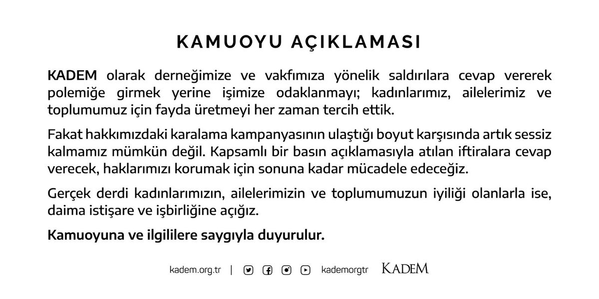 Kamuoyuna ve ilgililere saygıyla duyurulur.