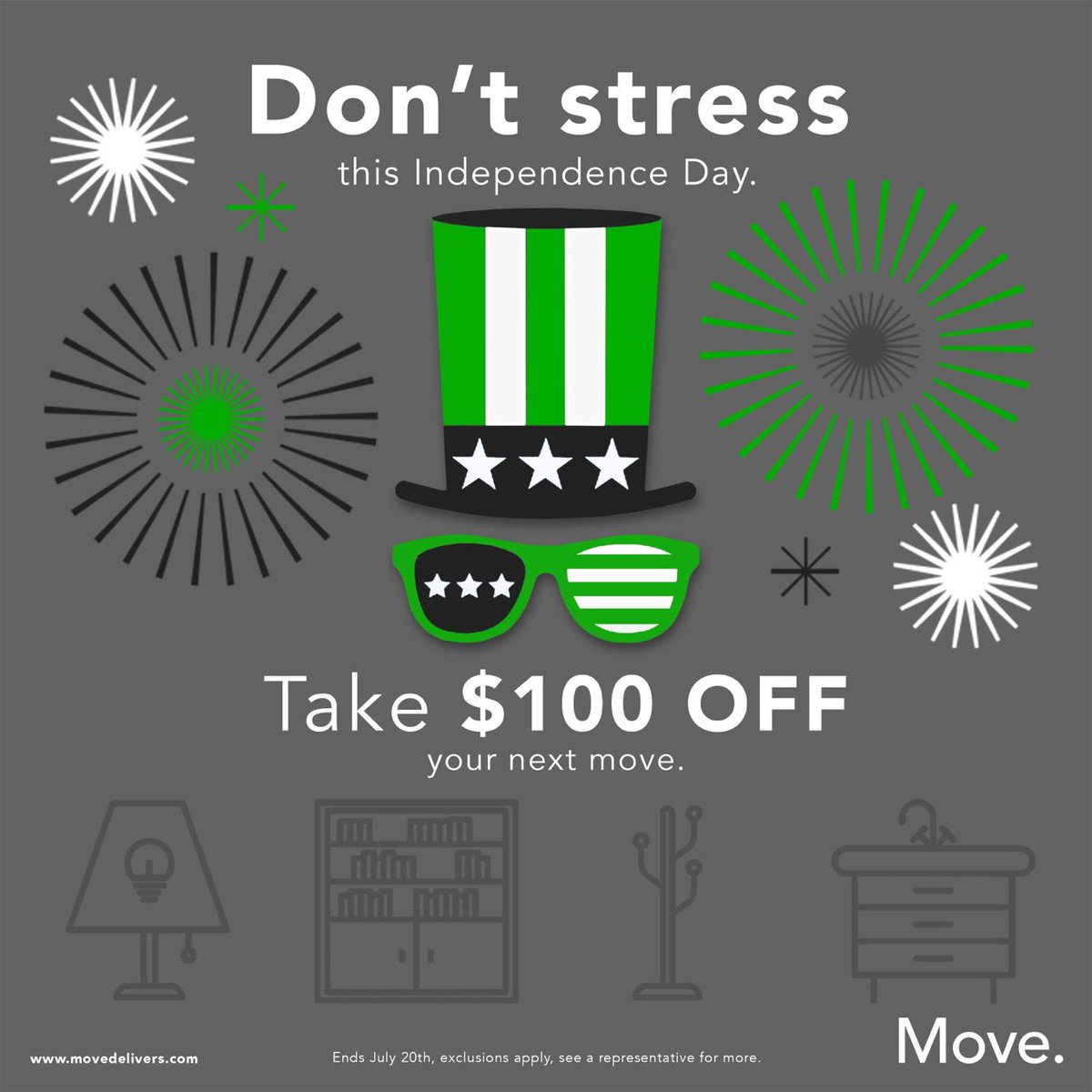 MoveDelivers's tweet photo. DON’T STRESS. 

Take $100 of your next MOVE! Redeem this offer now through the 20th of July by scheduling your next move with us. 

#MOVE #DontStress #Take100Off #MovingCompany https://t.co/cMwcp6Ozxo
