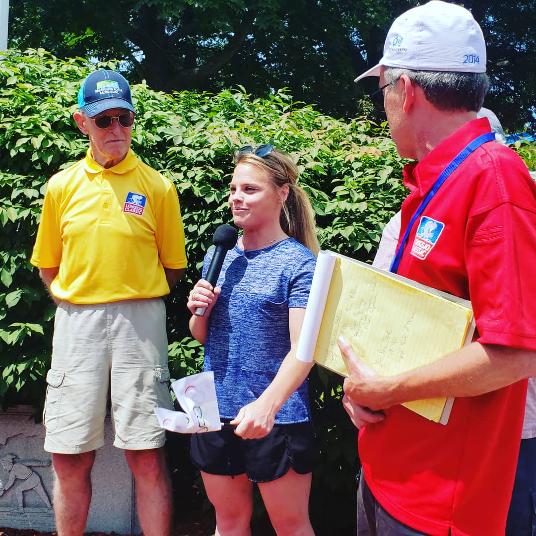 LongsjoClassic's tweet photo. Olympic Champion @erikalawler2  with Alan Cote and Dick Ring during the Olympic Flag raising Ceremony honoring Art Longsjo at our 58th Annual @LongsjoClassic in @FitchburgMass https://t.co/ogYyfNFiVQ