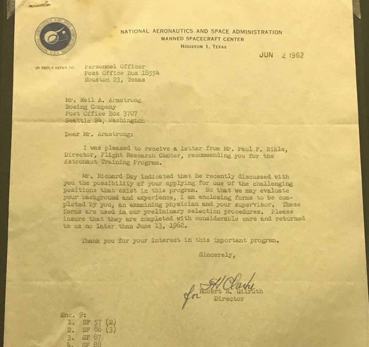 50th Anniversary Of Apollo 11 Letter Where Nasa Asks A 31 Year Old Man Working For Boeing To Fill Out Some Forms To Apply To Be An Astronaut Seven Years Later That