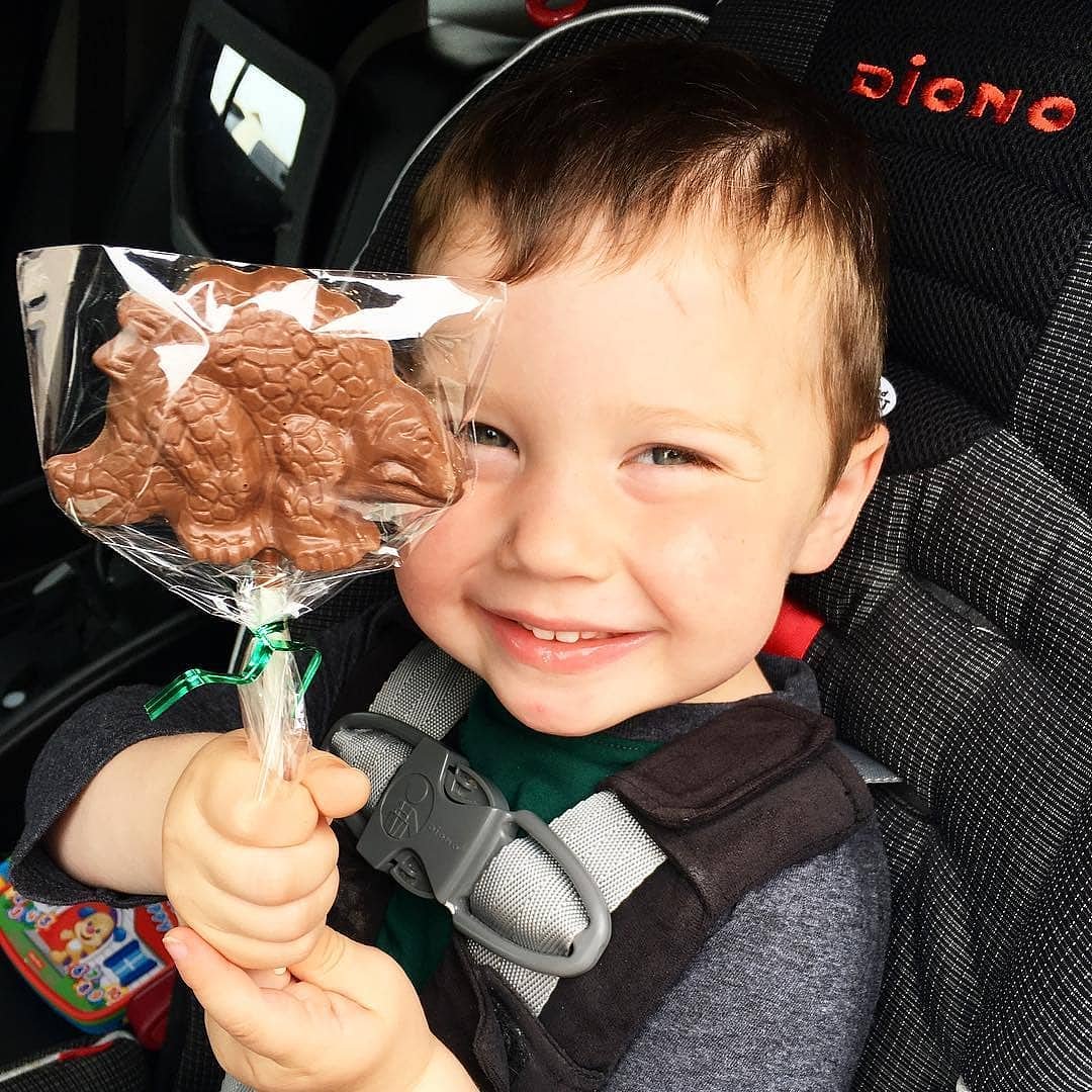 RheoThompson's tweet photo. @amynicoledesigns shared with us this adoreable picture of her little cutie and his favourite Rheo Thompson treat! What does your #RheoFace look like? #chocolate #dinosaur #happinessis #stratfordon #regram #nomnomnom #flashback #selfiesunday https://t.co/2UlBHZjyaR