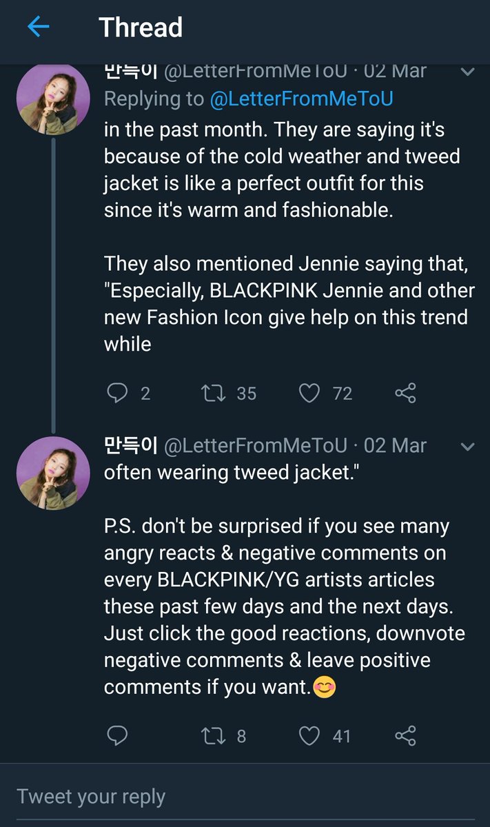 Sales of tweed jackets doubling on Gmarket and Jennie being mentioned as one of the reasons why.