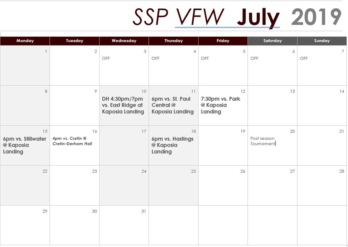 sspVFWbaseball's tweet photo. Remaining VFW schedule https://t.co/94OHYNR0I5