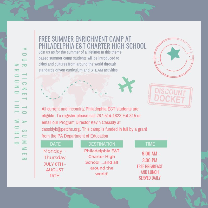 PETHighSchool's tweet photo. All Summer Programs start tomorrow! It’s not too late to sign up for summer camp, just show up at 9am tomorrow! #21cclc https://t.co/sLpqHImpiR
