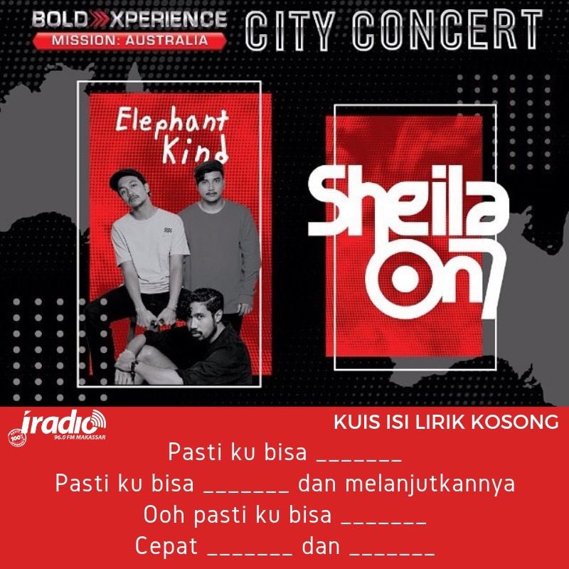 iswaramks's tweet photo. I-Listeners, mau nonton Sheila On 7 &amp; Elephant Kind tanggal 17 secara gratis? Ikut kuis dari #PAGIPAGI aja yuk! 

Caranya gampang, jawab potongan lirik lagu di bawah ini di kolom reply. 

Pemenang kuis akan kami umumkan besok on air di #PAGIPAGI https://t.co/aanstyIvff