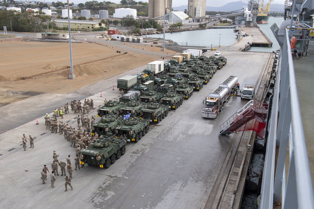 NZLAVs all lined off after disembarking HMNZS Canterbury.