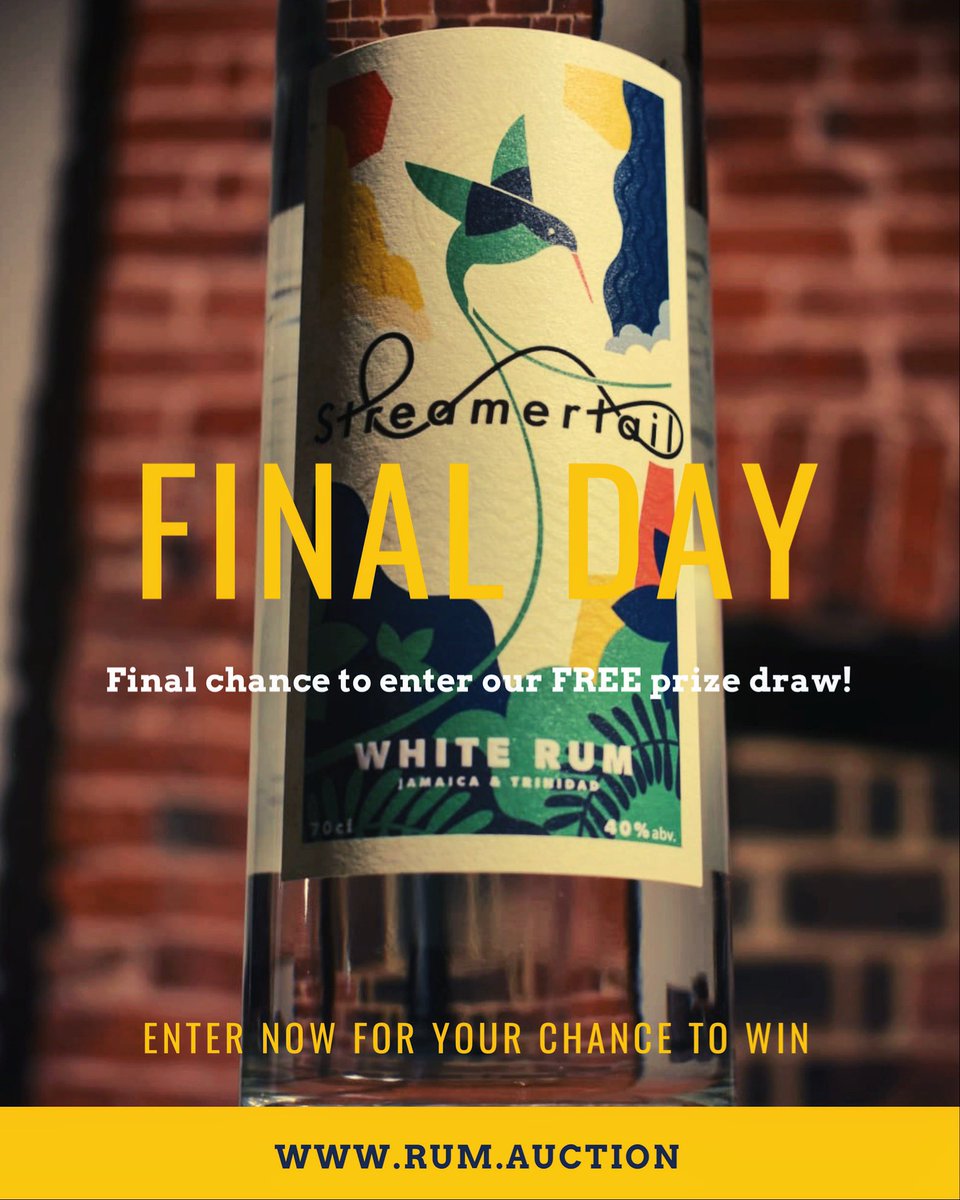 Rum_Auction's tweet image. Only a few hours left to enter our prize draw to WIN a bottle of @streamertail_rum! Enter NOW for FREE 👉 rum.auction 👈 Entries close at midnight (BST). We are #rumraffleready are YOU? 🥃🤙 #rum #prizedraw