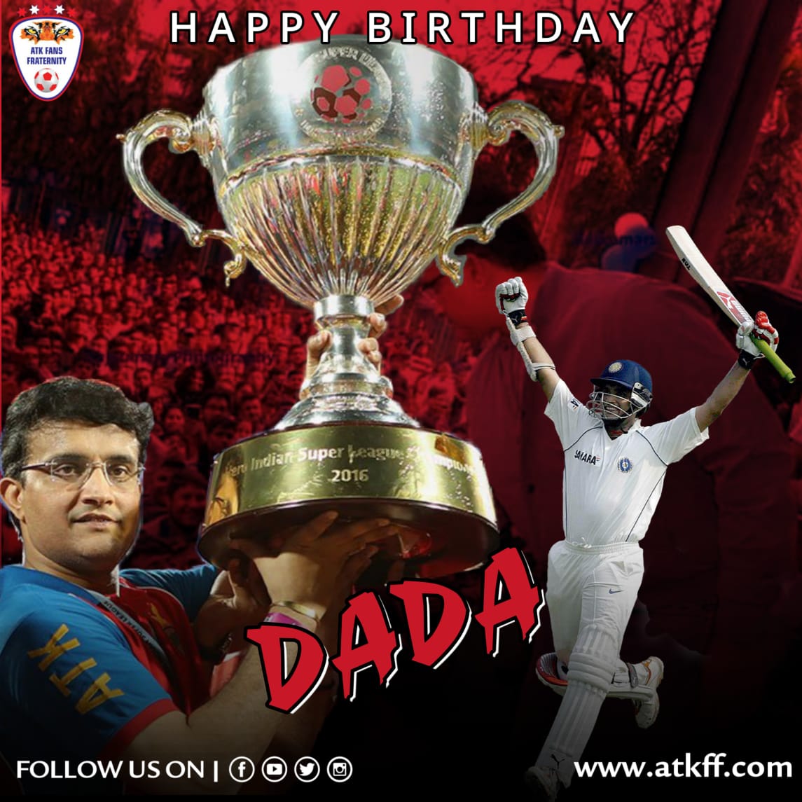 atkff14's tweet photo. Lots of best wishes go out to our Co-Owner , Maharaj of Bengal and the Dada of cricket @SGanguly99 
Have a jubliant #HappyBirthdayDada https://t.co/lrdSeyPHop