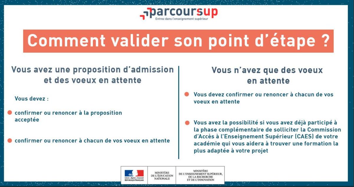 ℹ️ #Parcoursup : vous avez jusqu'à ce soir 23h59 pour valider votre 2ème point d'étape obligatoire en vous connectant sur parcoursup.fr