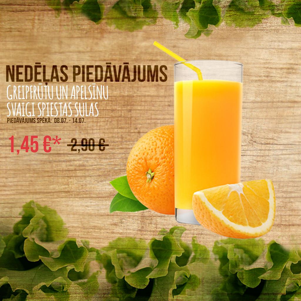 Saule šonedēļ laikam debesīs nav gaidāma, tāpēc varam  piedāvāt Tev svaigi spiestas citrusu sulas, kas sevī glabā gabaliņu saules siltuma.