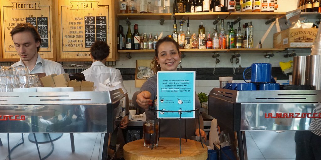 We've teamed up with <a href="/SandowsLondon/">Sandows</a> to bring you a delicious cold brew made with Notes coffee! Using our Cachoeirinha Brazilian coffee, this cool treat is brewed slowly with notes of sweet bourbon, prunes and caramel 🤤 Chill out with us, grab a glass at all Notes venues now ☀️