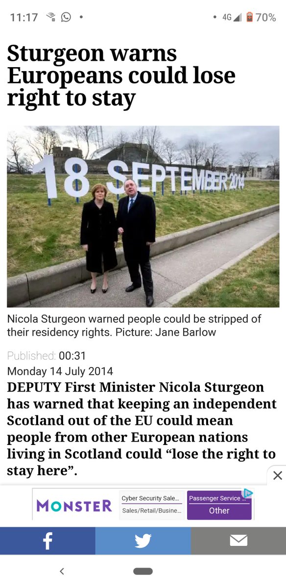 And europhiles beware, this new found Europeanism is always secondary to the primary aim. 5 years ago when challenged that an iScot wouldn't gain EU membership Nicola Sturgeon's first reaction was to threaten EU residents here. I haven't forgotten that.
