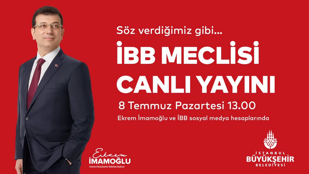 Söz verdiğimiz gibi İBB Meclis toplantılarını canlı yayınlıyoruz. İstanbullular alınan tüm kararlar hakkında bilgi sahibi olabilecek. İlk toplantımızı 13.00'de sosyal medya hesaplarımızdan takip edebilirsiniz. #YeniBirBaşlangıç