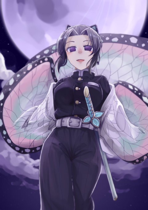 おはぎさんがTwitterに投稿した胡蝶しのぶ(鬼滅の刃)のイラスト。