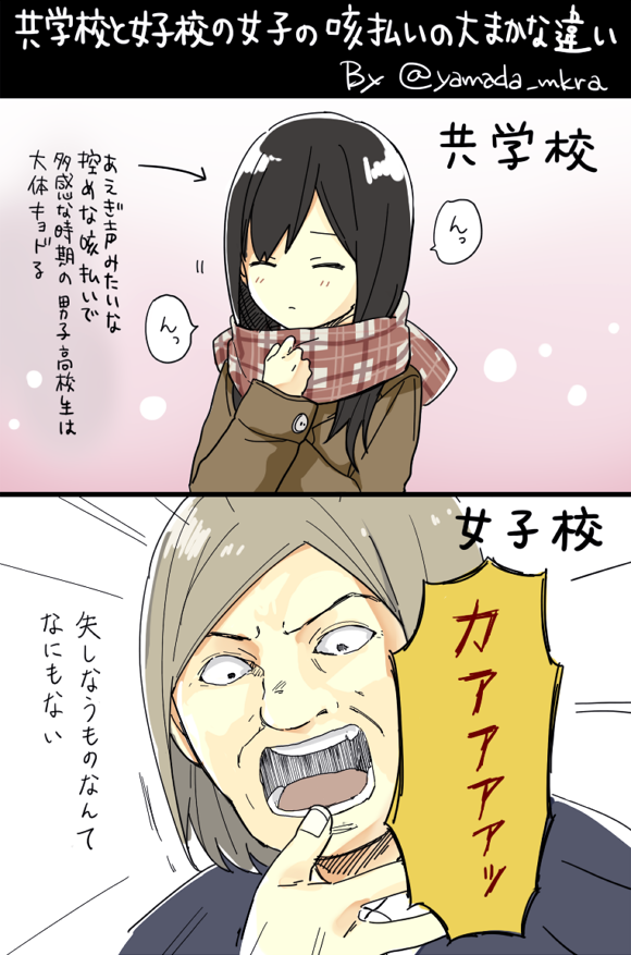 女子めんどくせ 共学校の女子と女子校の 女の咳払いの違い まじだよ 女子めんどくさいだろ T Co 4u6nf6uzhf Twitter