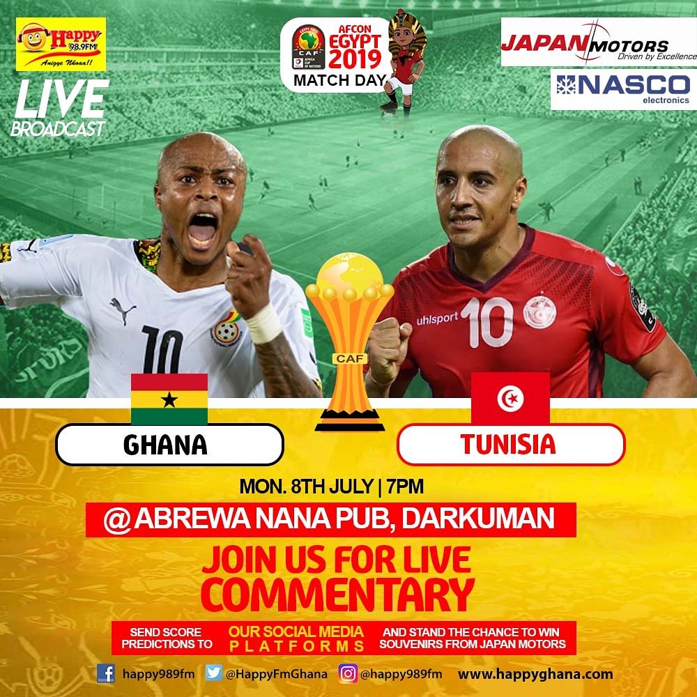 #Breaking:
#BlackStars Starting XI against Tunisia

Richard Ofori
Andy Yiadom
Baba Rahman 
John Boye
Kassim
Wakaso 
Afriyie 
Samuel Owusu 
Partey 
Dede Ayew 
Jordan Ayew

#HappySports