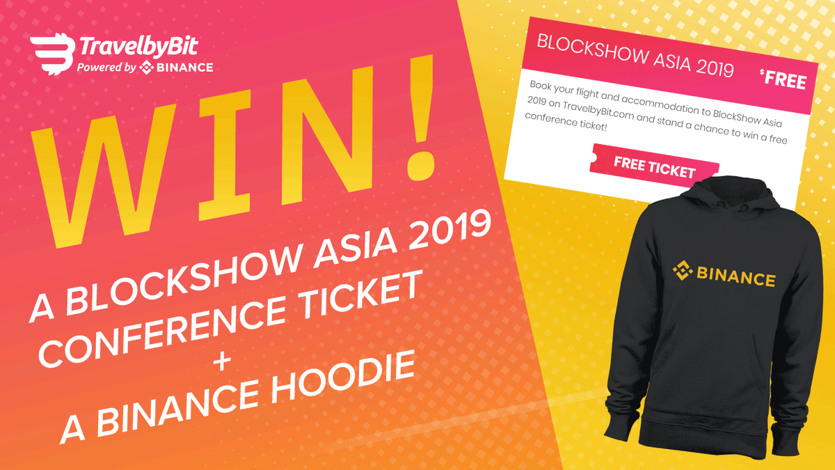 DtravelDAO's tweet image. Who's going to @BlockShowcom?✈️

Book a hotel or flight to Singapore on travelbybit.com for your chance to win a conference #blockshow’19 pass and @binance hoodie 🙌🎟🎁

You will also earn rewards in #Bitcoin 🙌

#UseBNB $LTC $BTC $BNB