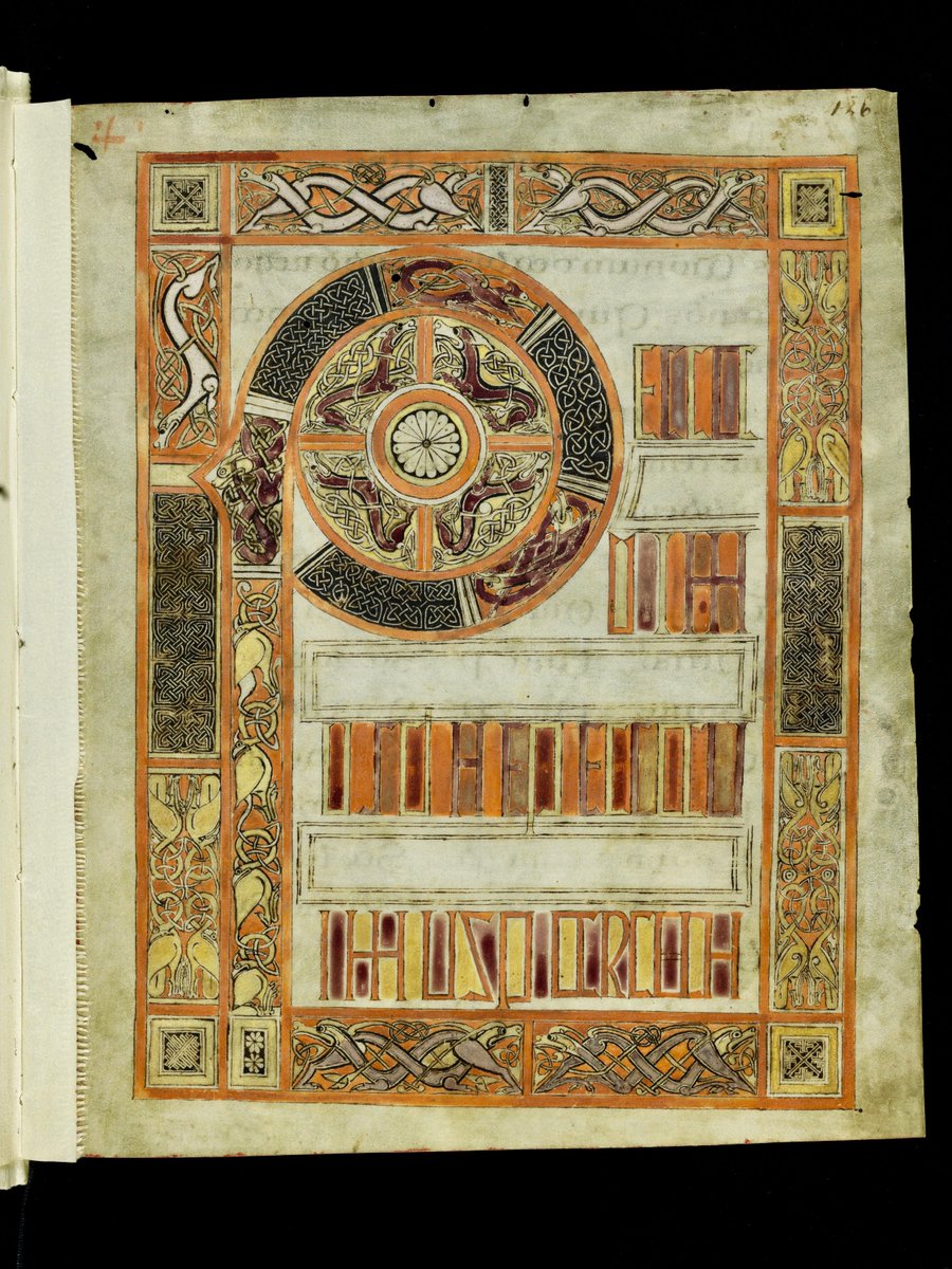Light. In those “dark ages” stunning illuminations were made. The way people interacted with them was not only through gaze but also through contemplation. There was a philosophical depth to it. Like this 7th. C. insular page, they also combine influences on a global scale (g) 7/