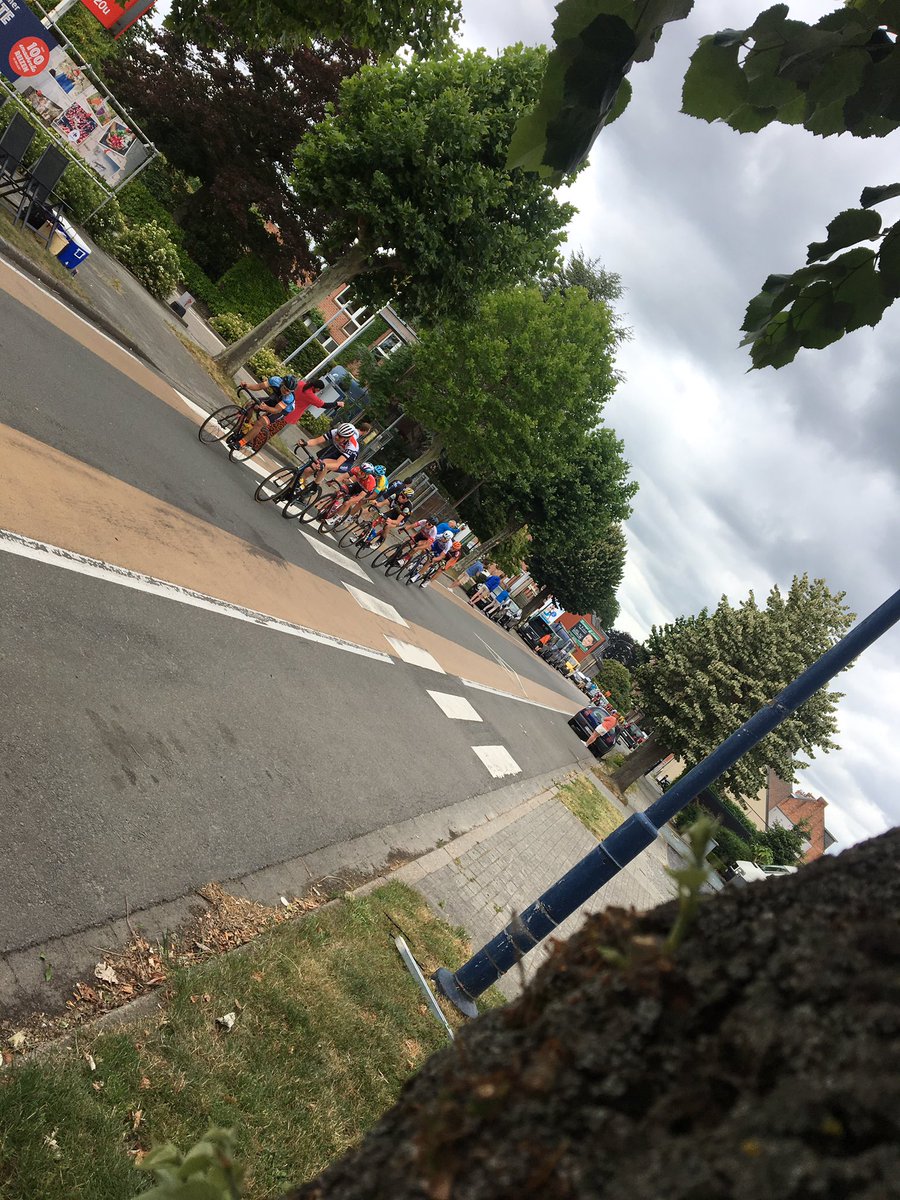 Race completely blown apart now - 2 riders with 10 seconds, next group of  8 at 23 seconds, third group with Aaron King in it at 38 seconds and the rest of the team in the main peloton!