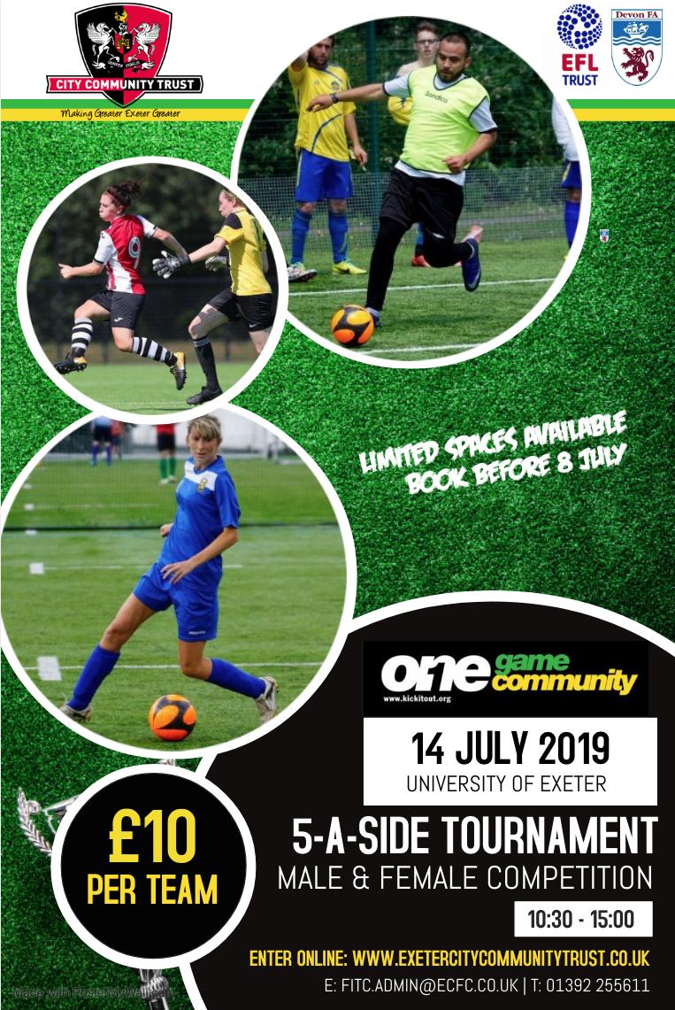 ExeterCityWFC's tweet photo. Still plenty of time to register for this years OGOC Tournament. Men &amp; Womens teams welcome! .. A great social &amp; pre season burner!! 🔥⚽️🏆 Get in touch with FITC.ADMIN@ecfc.co.uk for more information or to register your teams place! #OneGameOneCommunity #DontWait https://t.co/PfFLNa0STl