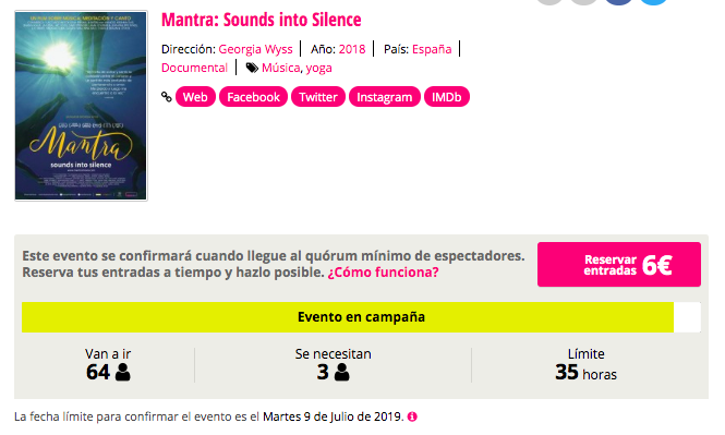 Estamos a punto de confirmar la proyección de <a href="/mantramovie/">Mantra Movie</a> en <a href="/CircuitoNeocine/">Circuito Neocine</a> Centrofama en Murcia

🎟 Quedan 35 horas y solo faltan 3 reservas! Reserva tu entrada a tiempo y haz posible una experiencia cinematográfica colectiva e inspiradora!➡bit.ly/mantramurcia

#screenly