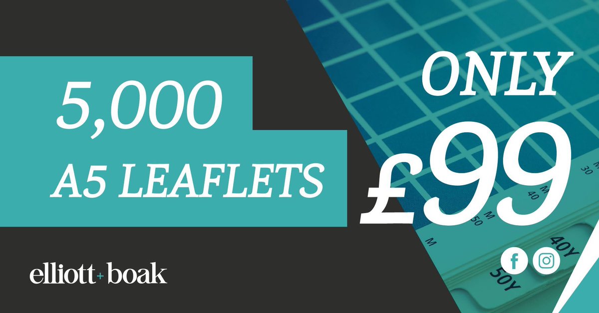 *** PRINT OFFER ***

5,000
A5 Double Sided 
Leaflets

130gsm Gloss
Full Colour

Only £99.00

Inc. Full Design Service, Print &amp; Delivery to 1 UK address

For more information message us or email
hello@elliottandboak.com 

#ElliottandBoak #PrintStore #Design #Print #FullColour