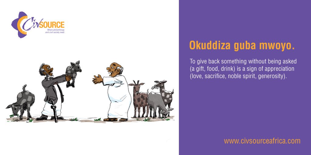 CivsourceAfrica's tweet photo. Happy new week! A week to give back to friends, family, colleagues and to our communities. What is giving back in your own indigenous language? #OmutimaOmugabi #GivingWithHeart #LiftUpPhilanthropy #UgandanPhilanthropy https://t.co/erHNZ0CWvu